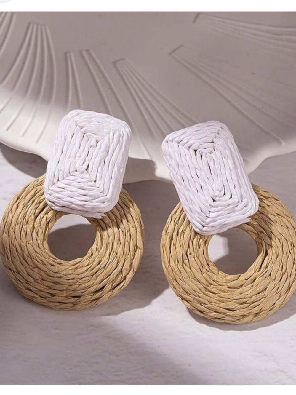 Woven Statement Earrings in White and Natural